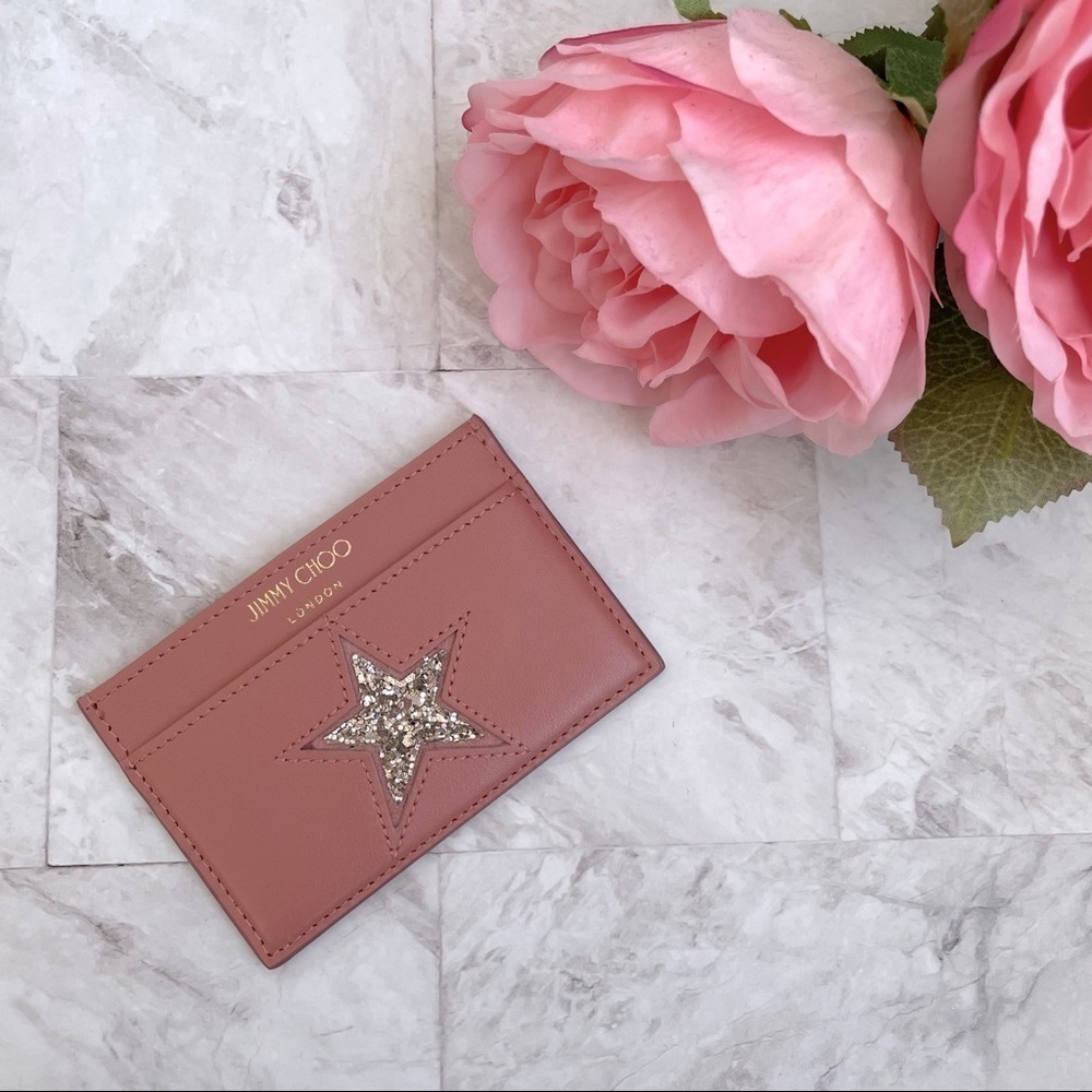 Authentic Jimmy Choo Aarna Leather Card Holder Pink Mix